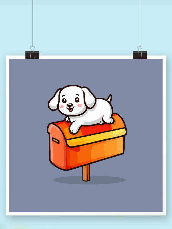 白狗坐橙箱邮箱