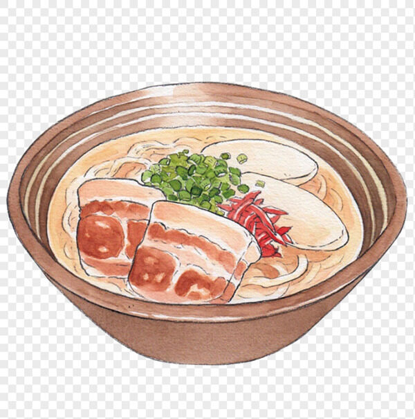 手绘红烧肉小米辣日式乌冬汤面美食元素免抠