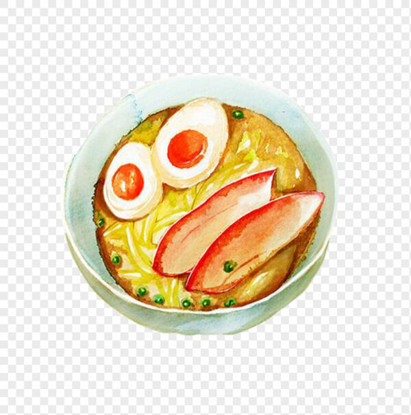 手绘日式蟹柳棒溏心蛋乌冬汤面免抠美食元素