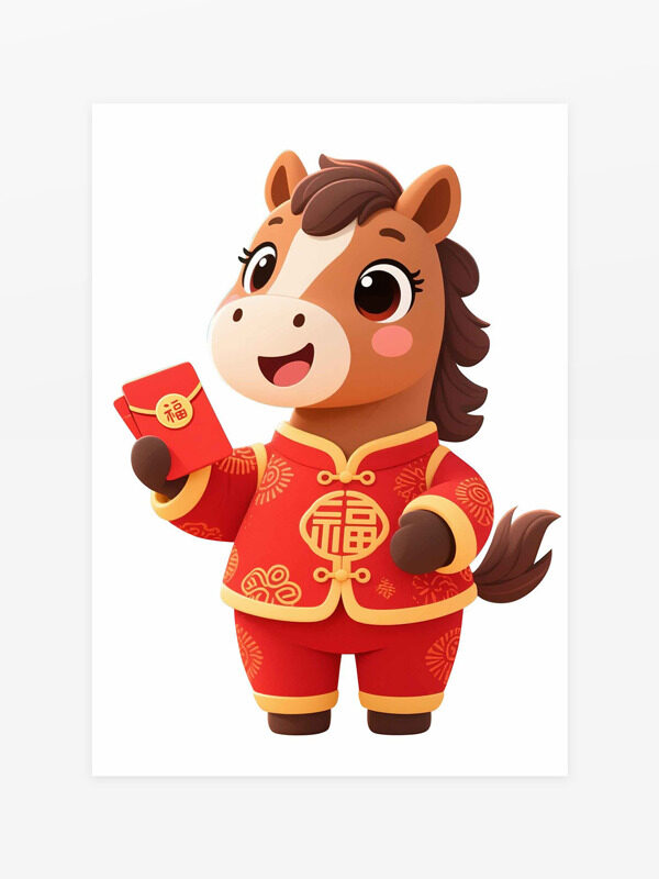 国潮风福马迎春马年大吉插画设计
