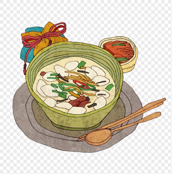 手绘日式绿碗汤拉面咸菜免抠料理美食