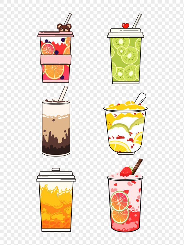 手绘橙汁猕猴桃酸奶下午奶茶甜品免抠图