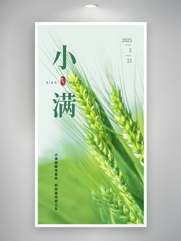 绿色清新主题麦穗小满节创意海报