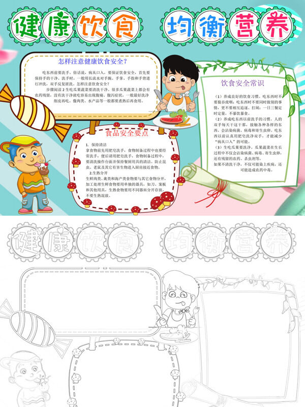 健康饮食 均衡营养食品安全常识手抄报