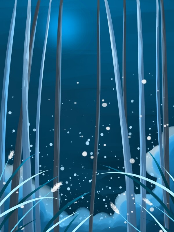 手绘清新蓝色树林背景设计