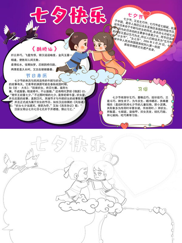 七夕快乐七夕介绍手抄报