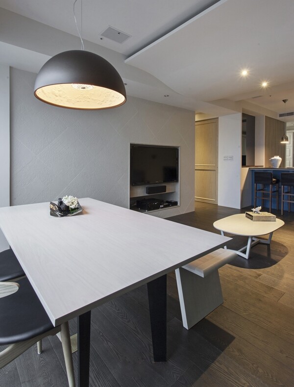 黑白现代室内简约餐厅地板效果图
