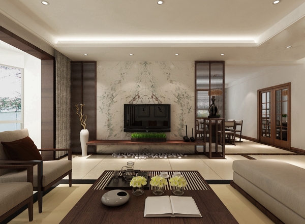 现代时尚客厅褐色茶几室内装修效果图