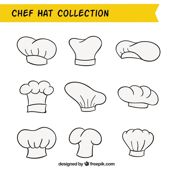 手绘线描风格各种厨师帽图标