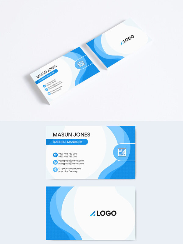 蓝色简约主题现代商务名片设计