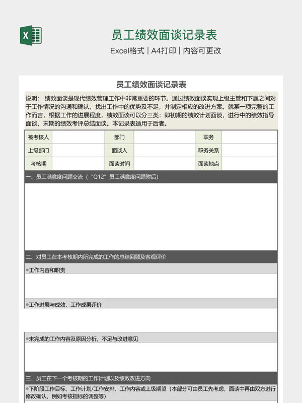 员工绩效面谈记录表