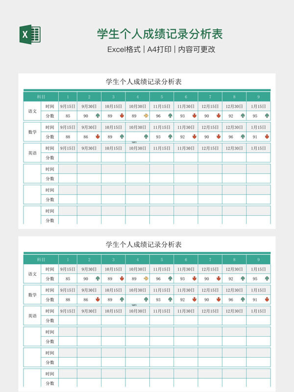 学生个人成绩记录分析表