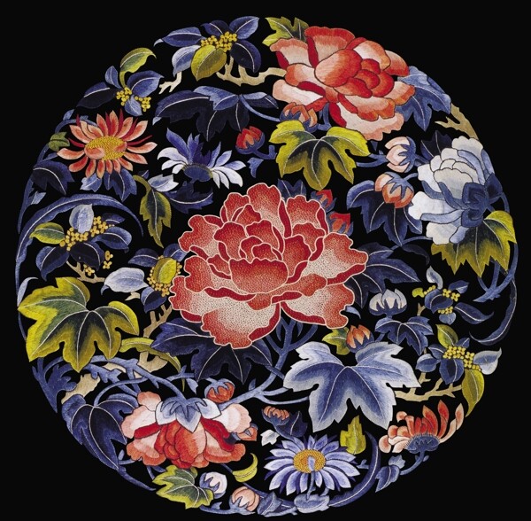 传统纺织图案花卉团花