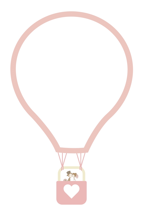 可爱粉色热气球造型边框乘坐热气球的小情侣矢量免抠