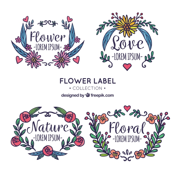 各种各样的手绘花卉标签