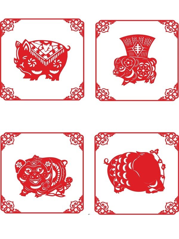 中国传统剪纸窗花可爱生肖猪