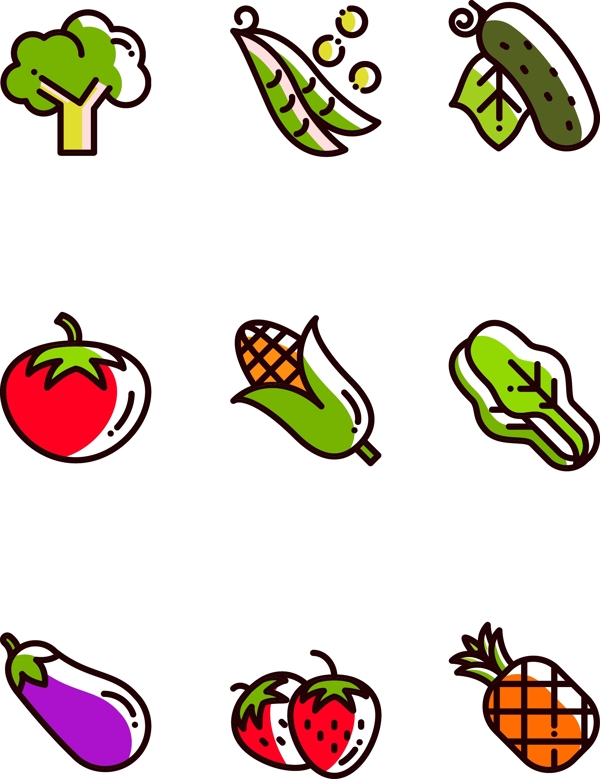 简约风格蔬菜水果图标元素