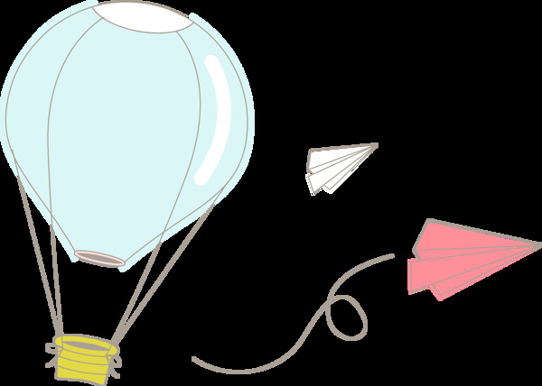 卡通热气球飞机png元素