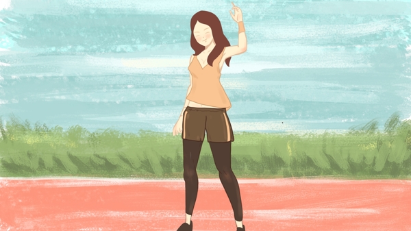 全民健身日之操场跑步的少女小清晰插画