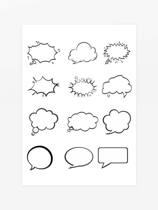 手绘线条云朵卡通对话框文本框文字内容框