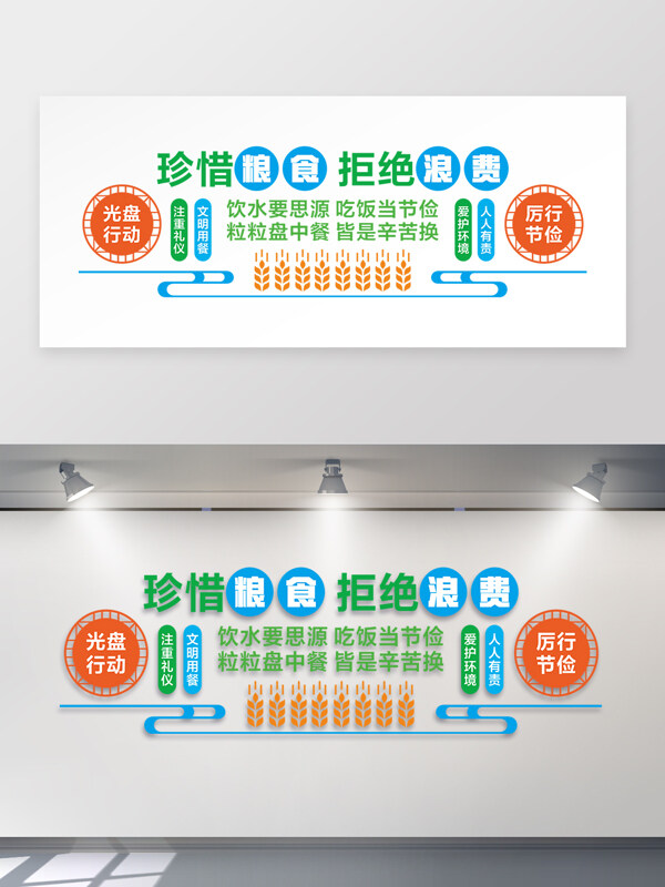 珍惜粮食拒绝浪费食堂文化墙