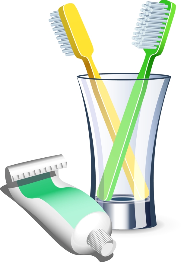 卡通牙刷牙膏洗漱杯矢量元素