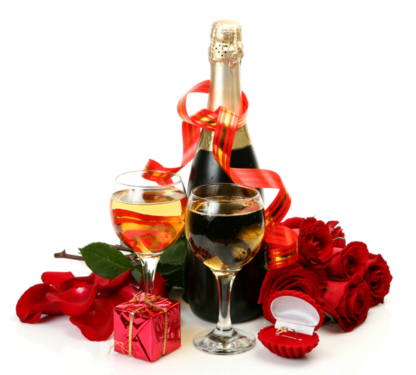 高档酒水礼品酒杯爱情红玫瑰婚戒餐具图片